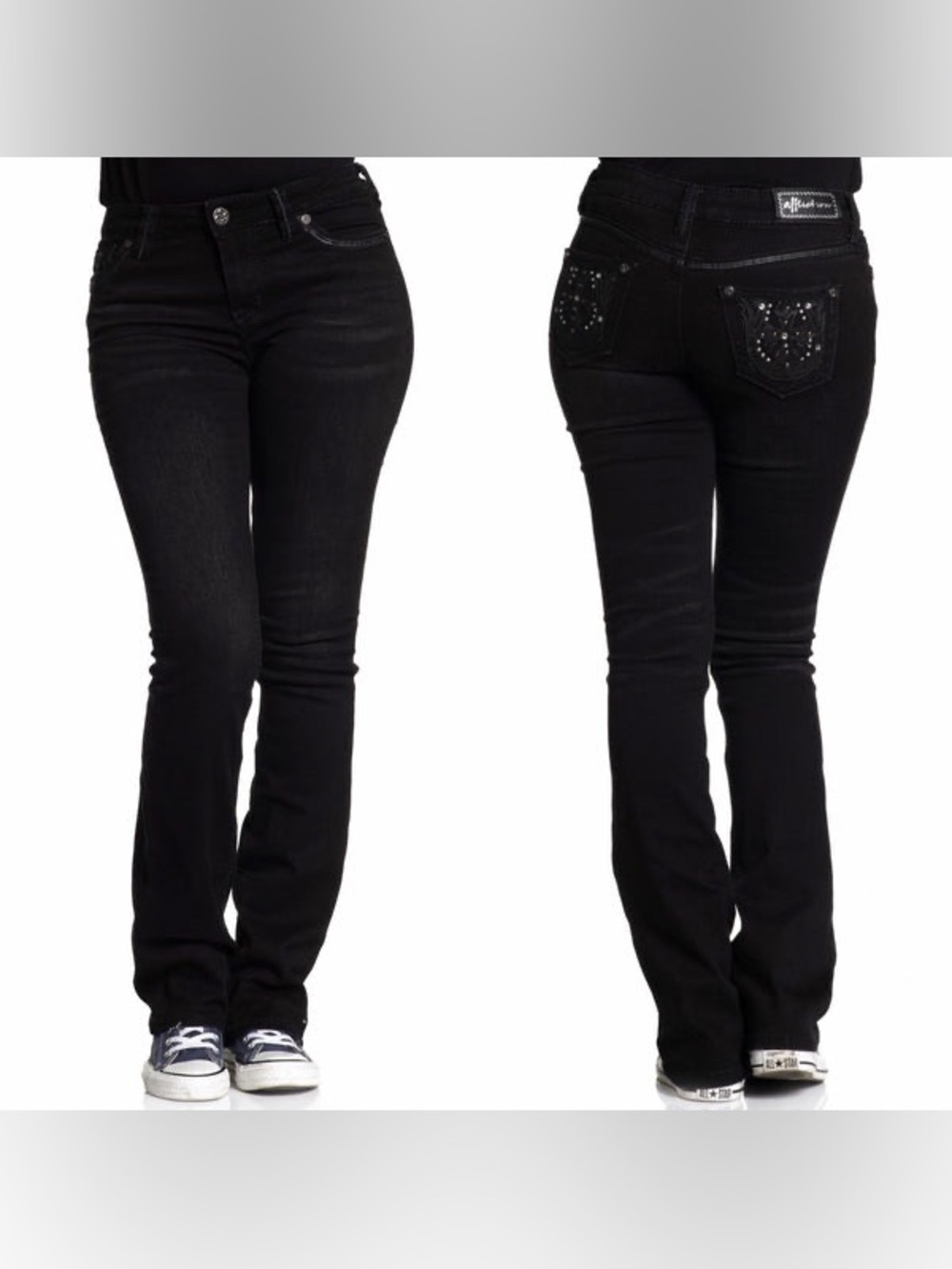AFFLICTION Women's Denim Jeans JADE STANDARD JET BLACK Embroidered size 28